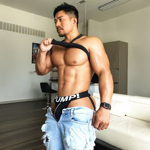 Trendy sexy double thong men's mesh low-waisted T-pants with convex breathable T-pants for young boys sports pure cotton H96 cotton grade white M