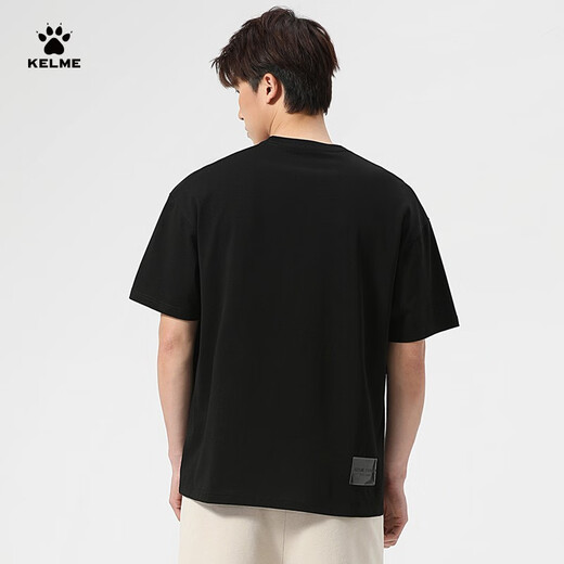 卡尔美（KELME） 圆领T恤男宽松夏季新款纯棉短袖休闲足球潮流文化衫 9224TX1056 黑色 M