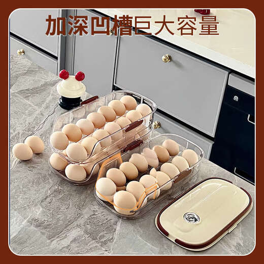 TYZAYR Japanese automatic rolling egg storage box for refrigerators, special kitchen organizer, refrigerator side door with deepened large capacity box, double rows and single layer (with built-in handle, can hold 16 eggs)