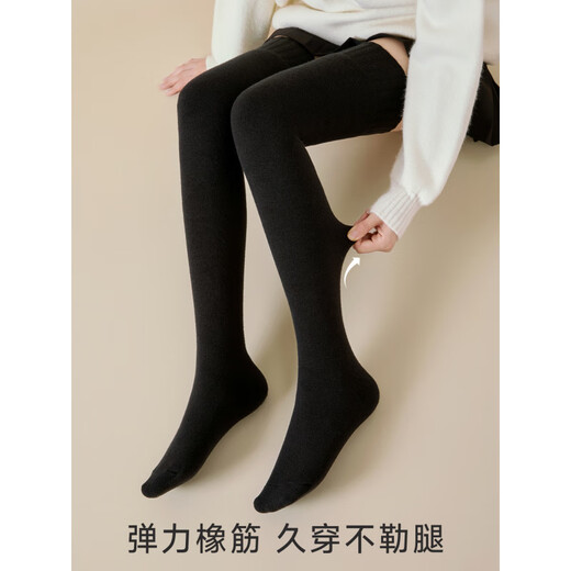 NEARKINS wool over-the-knee socks for women in autumn and winter, extra length and velvet, thickened and warm thigh socks, non-slip, non-falling, high socks, black 1, one size fits all, 35-40 soft waxy wool_extended over the knee_no long johns