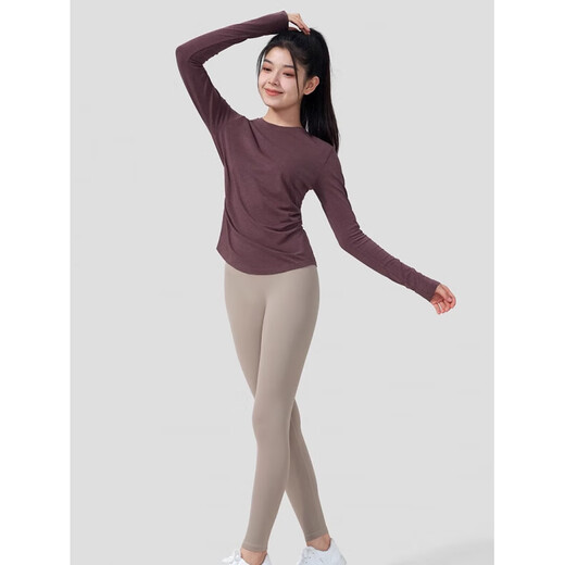 Duofanlian merino wool T-shirt yoga long-sleeved pleated slim breathable casual Pilates wool quick-drying clothing for women black gray S 4 (90-100Jin Jin equals 0.5kg)