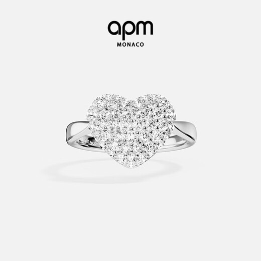 APM Monaco new product love ring silver white pavé large heart-shaped design simple hand jewelry gift silver size 60