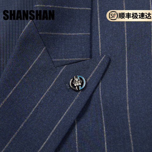 SHANSHAN light luxury brand men's suit blue striped double-breasted business casual fashion suit blue striped XL 180/50