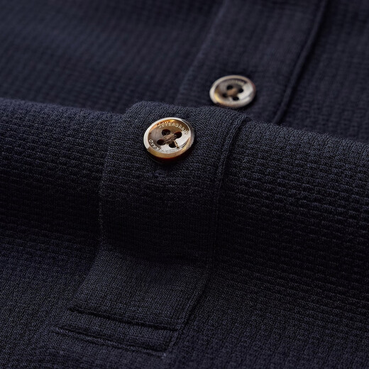 Qipai men's polo shirt long-sleeved spring and summer waffle texture casual polo shirt 0150 Navy XL (180)