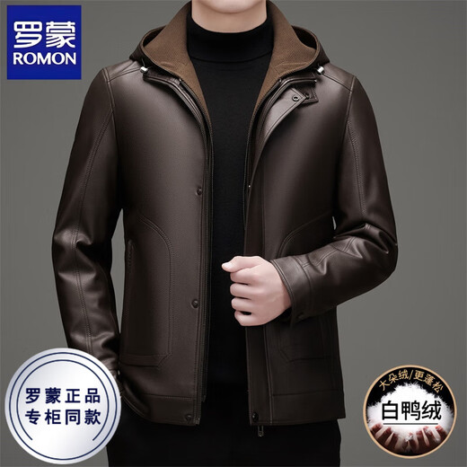 ROMON leather jacket men's winter new style plus velvet thickened warm and cold-proof jacket men's light business men's down jacket black XL /180 recommended 140-155Jin Jin equals 0.5 kg
