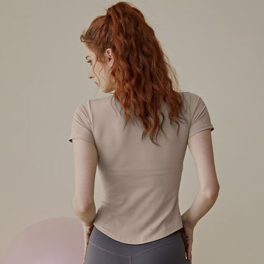 Women's summer Pilates training sports short-sleeved T-shirt suit fitness top with chest pad yoga wear blue short-sleeved S