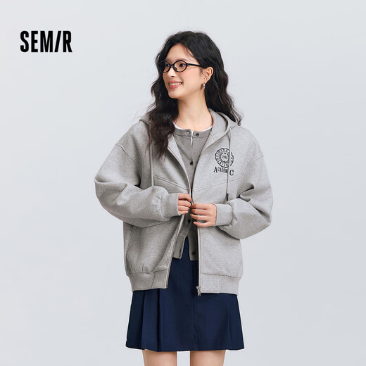 Semir coat women's spring hooded letter embroidery loose off-shoulder jacket divided college style top 101125108002