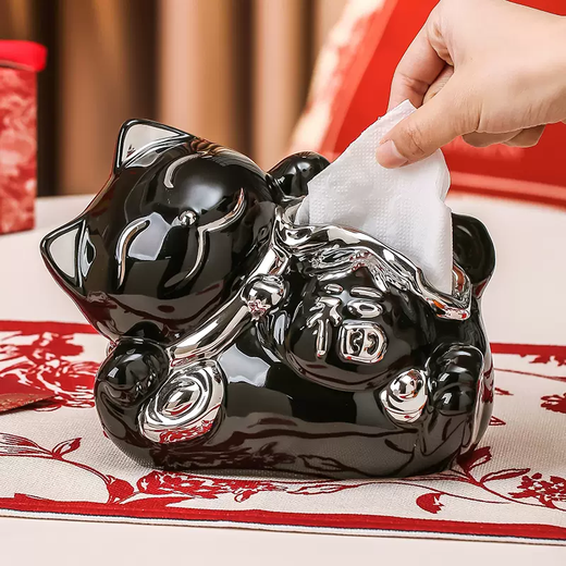Yusenyi Lucky Cat Tissue Box Cute New Home Living Room Coffee Table Exquisite Ornaments Light Luxury High-Level Creative Tissue Box (Platinum) Lucky Cat Tissue Box