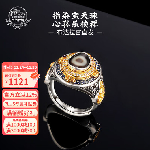 Potala Palace Silver Ring Tiger Tooth Dzi Beads Agate Ring Men's and Women's Couple Rings Tibetan Ethnic Style Birthday Gifts New Year's Warm Dzi Bead Rings