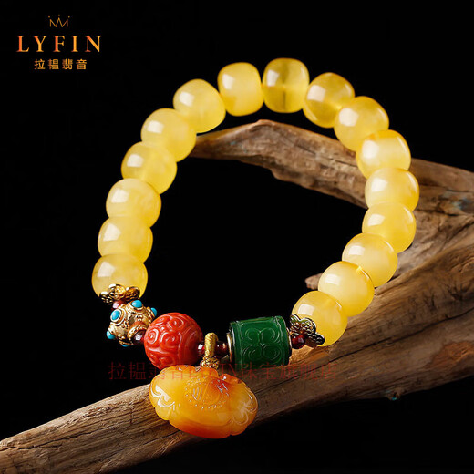 La Yun Feiyin Fidelity Natural Amber Beeswax Bracelet Women's Chicken Oil Yellowstone Gold Twisted Honey Bracelet Duobao Nanhong Bead Accessories Bead Diameter Approximately 8mm (Certificate Included)