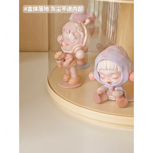 Pupan Rotating Blind Box Storage Display Rack Multi-layer Display Cabinet Dust-proof Bubble Mart Acrylic Display Box Cream White + Cream Yellow + Dust Cover Dust-proof Rotating Box