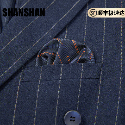 SHANSHAN light luxury brand men's suit blue striped double-breasted business casual fashion suit blue striped XL 180/50