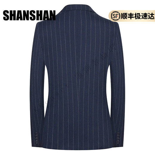 SHANSHAN light luxury brand men's suit blue striped double-breasted business casual fashion suit blue striped XL 180/50