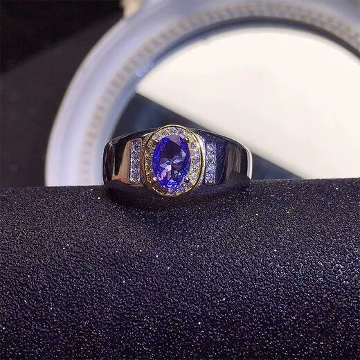 Fat Donglai's same tanzanite ring S925 silver inlaid with natural men's fashionable color, beautiful personality, lively temperament, Tanzanite ring with adjustable opening
