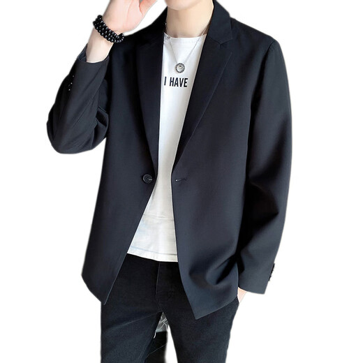 AX Armani's new light luxury handsome suit men's spring business casual suit jacket Korean style trendy single suit gam-K055 solid color single button small suit black M