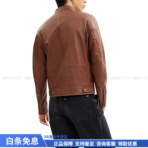 COACH Fashionable and Versatile Trend RACER Solid Color Stand Collar Zipper Closure Long Sleeve Leather Jacket Men's Rust Brown Christmas Rust Brown S