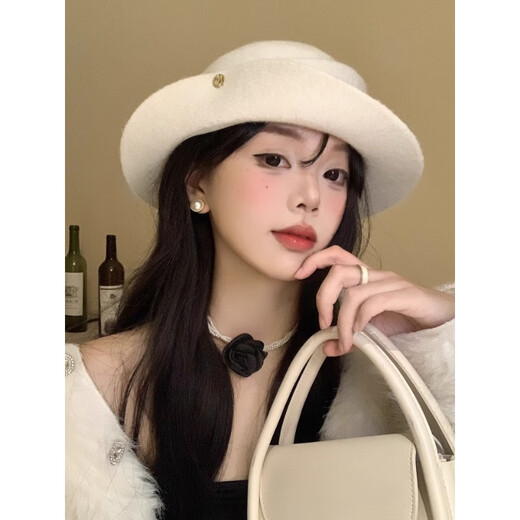 Ershanji French Hepburn daughter style retro knitted curled top hat fisherman hat women's autumn and winter mountaineering hat basin hat Hepburn style daughter hat black