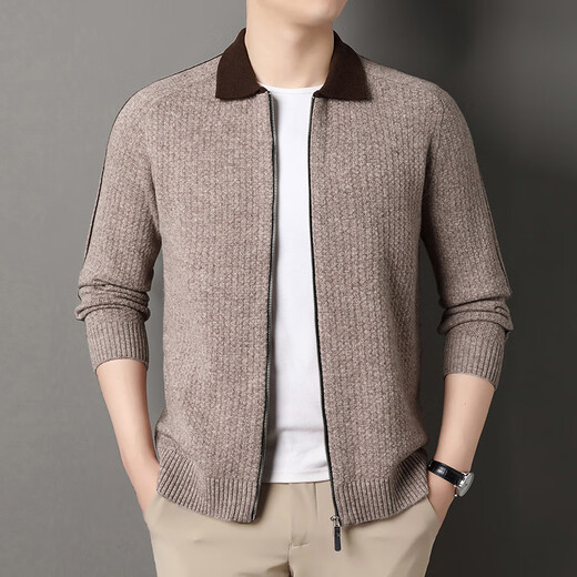 DVW International Brand Men's Wool Cardigan Zipper 100 Pure Wool Fashion Business Thickened Knitted Sweater Jacket High-End New Lime 4XL 130 Suitable for 180-200Jin Jin equals 0.5kg