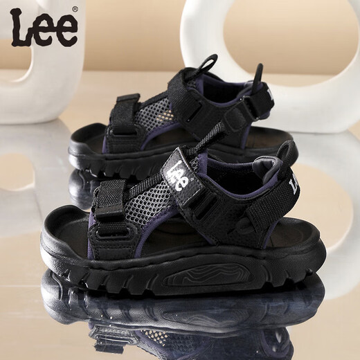 Lee children's shoes summer children's sandals for girls anti-slip soft bottom Velcro breathable beach shoes for boys black 26 recommended foot length 159.5mm