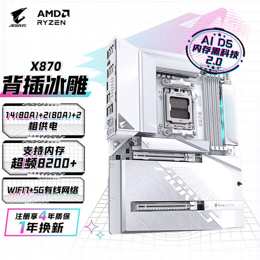 GIGABYTE back-mounted ice sculpture X870 AORUS STEALTH ICE motherboard DDR5 supports AMD CPU AM5 9700X 9950X 9900X 9600X