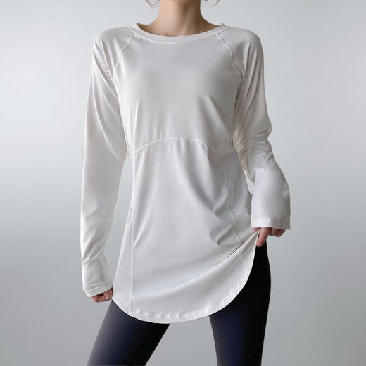 Pilates yoga wear butt-covering top long-sleeved mid-length waist slimming sports quick-drying t-shirt fitness wear for women temperament white short-sleeved S S