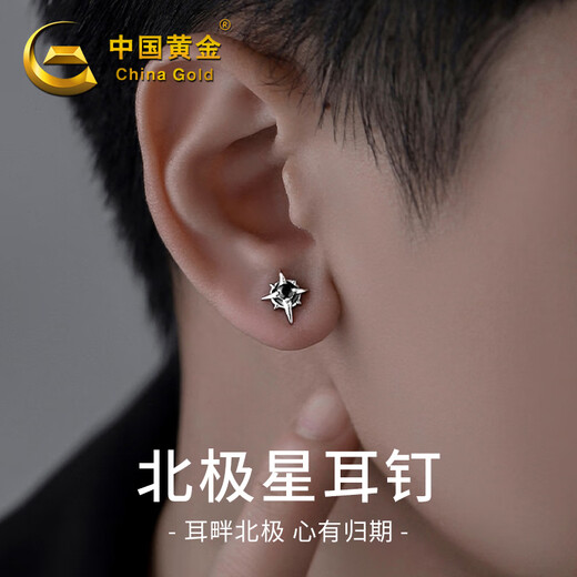 China Gold Pure Silver Polaris Earrings Men's Fashion Trendy High-end Earrings Practical Birthday Gifts for Boyfriend Polaris Earrings - Black*Single*Shipping from Yakura*Same Day/Next Day Delivery