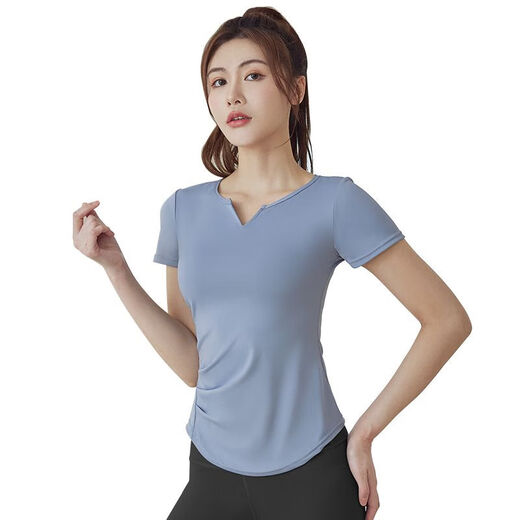 Summer new yoga wear women's sports suit two-piece running Pilates fitness suit gray lake blue + gray lake blue L