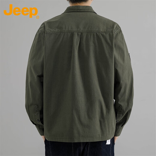 JEEP Jeep shirt men's spring and autumn long-sleeved shirt work jacket loose casual clothes men's military green 4XL