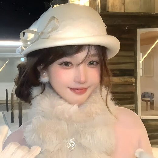 Fat Donglai's same style winter French lady lace bow woolen beret women's season 2025 new white bow woolen hat