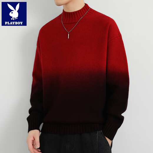 Playboy (PLAYBOY) 2025 new gradient sweater men's autumn and winter trendy and handsome bottoming new loose half turtleneck sweater LR9678 blue gray regular style XL recommended 130-150Jin Jin equals 0.5 kg