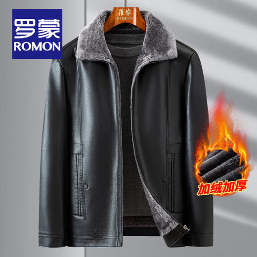 ROMON velvet thickened leather jacket for men autumn and winter business casual middle-aged and elderly dad all-in-one velvet jacket windproof and warm jacket velvet black L /175 (recommended 115-130Jin Jin equals 0.5 kg)