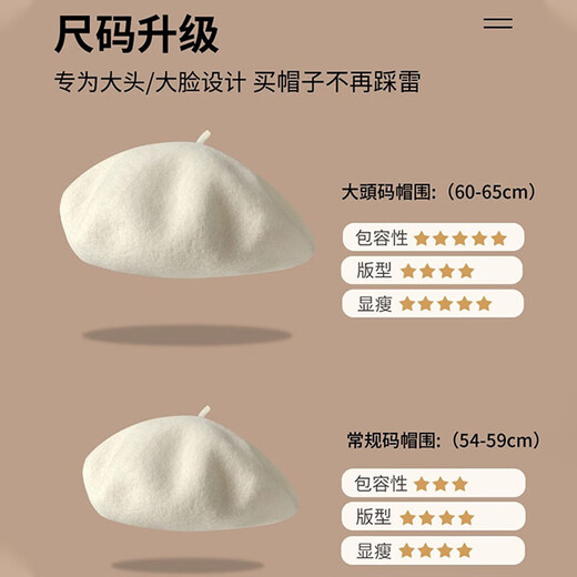 Ally Beret Big Head Circumference Big Round Face Showing Face Small Hat Women 2026 New Autumn and Winter Korean Style Black Wool Painter Hat Black One Size 54-59