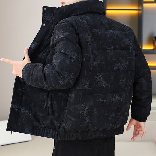 Cool Trendy Footprint Men's Winter New Warm Corduroy Cotton Clothes Thickened Cotton Clothes Casual Korean Trendy Cotton Jackets Stand Collar Jackets Men Khaki XL Recommended 115-130Jin Jin is equal to 0.5 kg