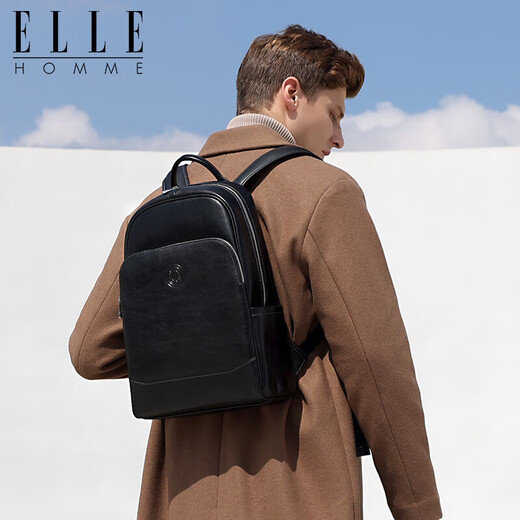 ELLE HOMME men's backpack trendy cowhide backpack casual outdoor schoolbag EA788207261 black