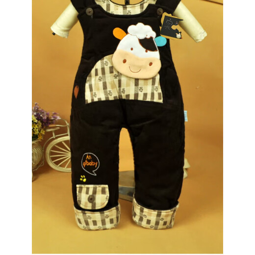 Youbeixiang (youbeixiang) thickened trousers for infants and young children, new crotchless cute cartoon autumn and winter baby suspenders for men and women, cotton trousers jumpsuit, dark green happy cow 73cm _ It is recommended that 18Jin Jin is equal to within 0.5kg