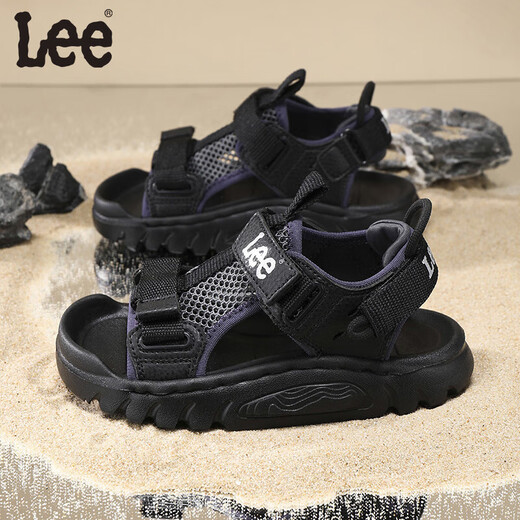 Lee children's shoes summer children's sandals for girls anti-slip soft bottom Velcro breathable beach shoes for boys black 26 recommended foot length 159.5mm