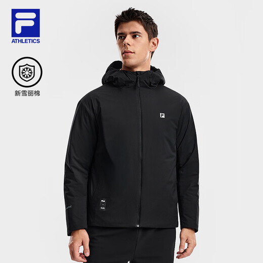 FILA Official Men's Cotton Clothes 2026 Spring New Fitness Sports Simple Loose Warm Hooded Jacket Dark Black-BK L 175/96A/L