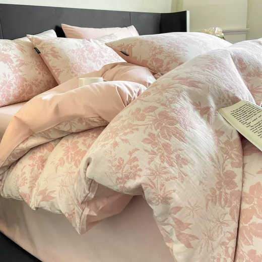 Yusenyi 100% cotton double-layer jacquard four sets of high-end light luxury 60-feel bedding set. Made in Nantong. Suitable for 5-Pollen (60s cotton double-layer jacquard, non-pilling). 7-Four-piece set 1.5m fitted sheet (note suitable for 200