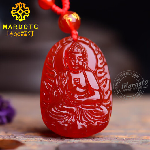 MARDOTG red agate zodiac Buddha pendant, twelve zodiac signs for men and women, zodiac year guardian amulet necklace, holiday gift, horse, great trend - with bead chain