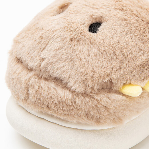 Minibala soft elastic comfortable home cotton slippers for boys and girls with long velvet lining, cute style Khaki 50601 24