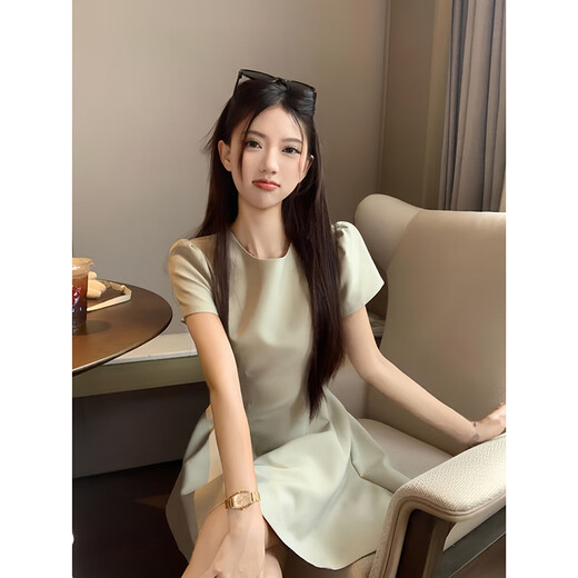 Garnuo grünes kurzärärmiges Kleid für Frauen Sommer Französisch Temperament Kleine High-End-Kleid-Rock Taille Huging Short Rock Green [kurze Ärmel kurzer Stil] S [80-100jin [Jin ist 0,5 kg]]