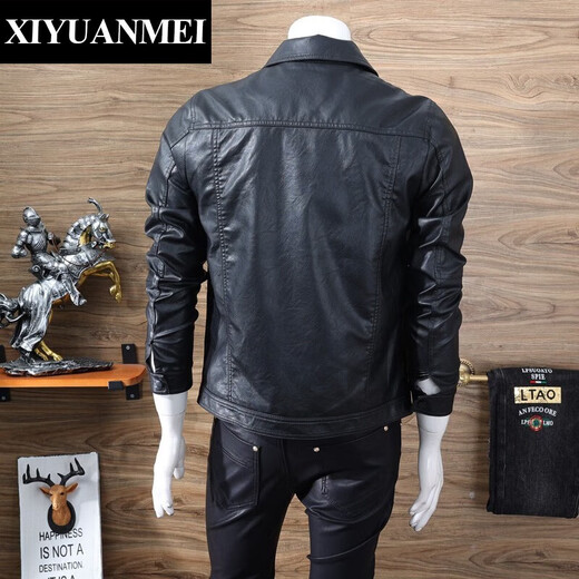 Nishihara Mei Nishihara Mei Lapel Leather Jacket Autumn and Winter Trendy Casual Simple Motorcycle Jacket Handsome Slim Leather Jacket Men's Outer Black L