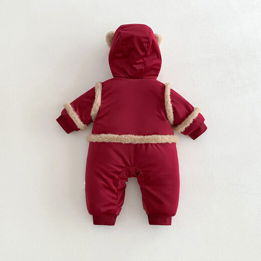 G.duck Little Yellow Duck Children's Clothes Baby New Year Clothes Plus Velvet Thickened Warm Cotton Clothes Romper Suit Winter Newborn One-piece Harness Red 66cm