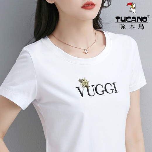 Camiseta de algodón de algodón de color sólido para mujeres de Woodpecker Woodpecker Camiseta Top Top Summer Fashion Top 826# Royal Blue M Sugeries (85-100Jin [Jin equivale a 0.5 kg])