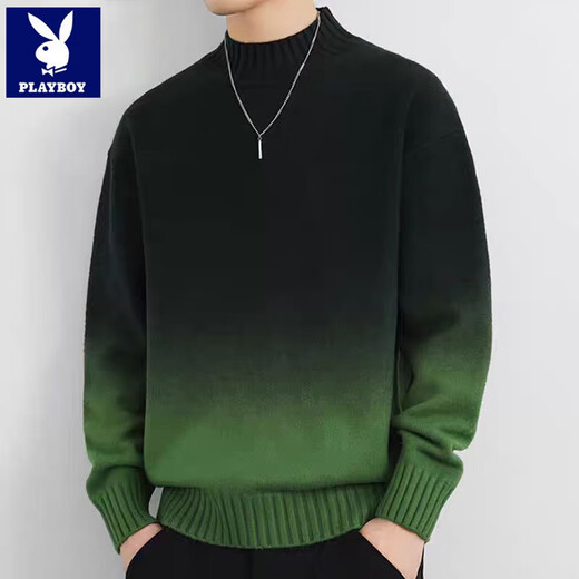 Playboy (PLAYBOY) 2025 new gradient sweater men's autumn and winter trendy and handsome bottoming new loose half turtleneck sweater LR9678 blue gray regular style XL recommended 130-150Jin Jin equals 0.5 kg