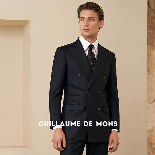 Guillaume de Mons machine washable wool suit new casual men's high-end business formal wedding men's suit crystal black top + trousers 56