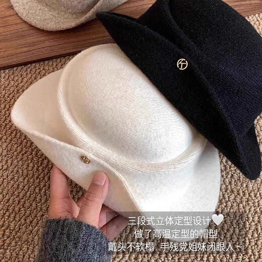 Zhizhou Top Hat Hepburn Style Hat Autumn and Winter Little Fragrance Style Socialite French Top Hat Female Fisherman Hat Retro and Elegant French Thousand Gold Hat - White