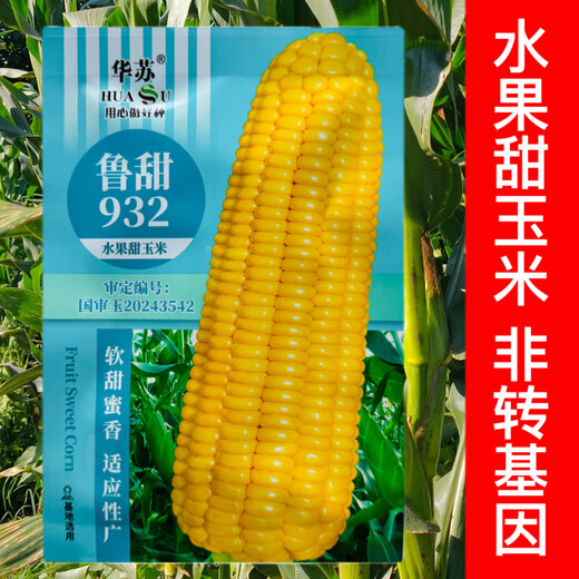 Wangyuan Xinglutian 932 corn seed national approval sweet waxy corn seed high-yield big stick fresh sweet glutinous corn seed field (15g 2 bags) Lutian 932