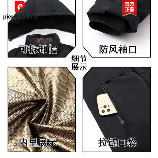 Pierre Cardin high-end men's cotton jacket winter velvet middle-aged and elderly business warm graphene pie jacket windproof and cold-proof clothing Navy blue XL suitable (120-140Jin Jin equals 0.5kg)