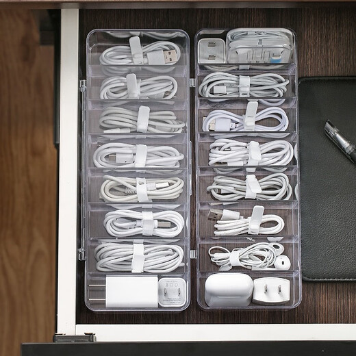 Haofanjie Mobiltelefondaten Kabelspeicherbox Ladekasten Desktop Organisation Kabel Box Drahtkasten Stromkabel Speicherartefakt 8 Gitter mit Abdeckung Transparent Modell 1 Pack